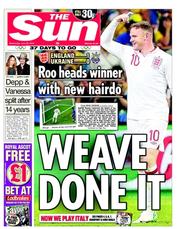 The Sun (UK) Newspaper Front Page for 20 June 2012
