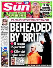 The Sun (UK) Newspaper Front Page for 20 August 2014