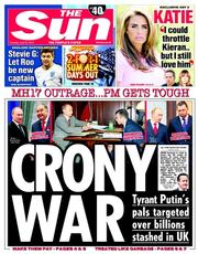 The Sun (UK) Newspaper Front Page for 22 July 2014