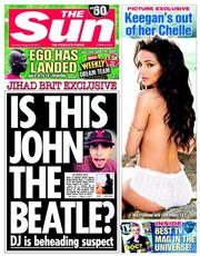The Sun (UK) Newspaper Front Page for 23 August 2014