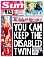 The Sun (UK) Newspaper Front Page for 26 August 2014