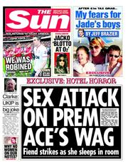 The Sun (UK) Newspaper Front Page for 29 April 2013