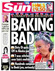 The Sun (UK) Newspaper Front Page for 29 August 2014