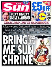 The Sun (UK) Newspaper Front Page for 31 January 2014