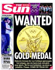 The Sun (UK) Newspaper Front Page for 31 July 2012