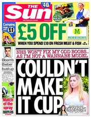 The Sun (UK) Newspaper Front Page for 31 July 2014