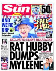 The Sun (UK) Newspaper Front Page for 3 June 2012