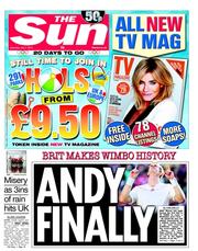 The Sun (UK) Newspaper Front Page for 7 July 2012
