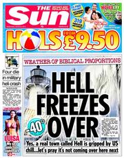 The Sun (UK) Newspaper Front Page for 8 January 2014