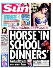 The Sun (UK) Newspaper Front Page for 9 February 2013