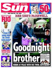 The Sun (UK) Newspaper Front Page for 9 June 2012