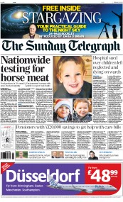 The Sunday Telegraph (UK) Newspaper Front Page for 10 February 2013