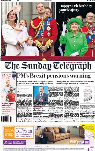 The Sunday Telegraph Newspaper Front Page (UK) for 12 June 2016