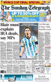 The Sunday Telegraph Newspaper Front Page (UK) for 13 July 2014