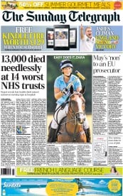 The Sunday Telegraph (UK) Newspaper Front Page for 14 July 2013