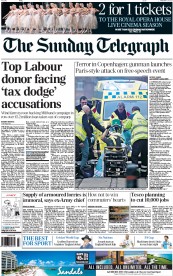 The Sunday Telegraph Newspaper Front Page (UK) for 15 February 2015