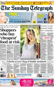 The Sunday Telegraph (UK) Newspaper Front Page for 17 February 2013