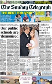 The Sunday Telegraph Newspaper Front Page (UK) for 18 November 2012