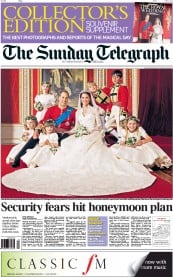 The Sunday Telegraph Newspaper Front Page (UK) for 1 May 2011