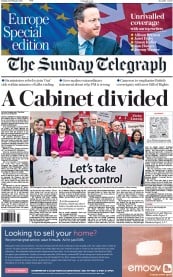 The Sunday Telegraph (UK) Newspaper Front Page for 21 February 2016
