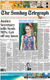 The Sunday Telegraph Newspaper Front Page (UK) for 21 September 2014