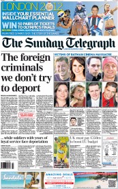 The Sunday Telegraph Newspaper Front Page (UK) for 22 July 2012