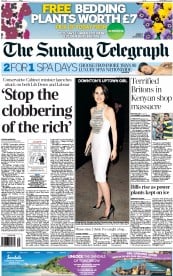 The Sunday Telegraph Newspaper Front Page (UK) for 22 September 2013