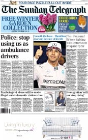 The Sunday Telegraph Newspaper Front Page (UK) for 23 November 2014