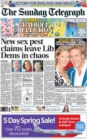The Sunday Telegraph Newspaper Front Page (UK) for 24 February 2013