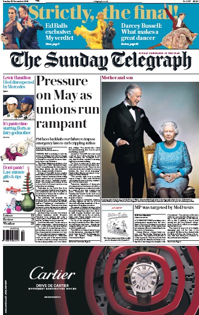 The Sunday Telegraph Newspaper Front Page (UK) for 25 December 2016