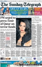 The Sunday Telegraph Newspaper Front Page (UK) for 26 October 2014