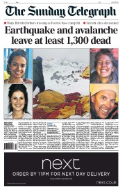 The Sunday Telegraph Newspaper Front Page (UK) for 26 April 2015