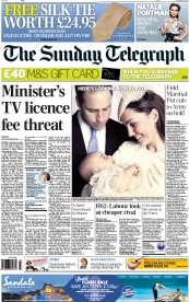 The Sunday Telegraph Newspaper Front Page (UK) for 27 October 2013