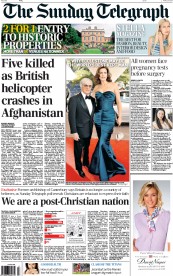 The Sunday Telegraph Newspaper Front Page (UK) for 27 April 2014