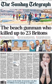 The Sunday Telegraph Newspaper Front Page (UK) for 28 June 2015