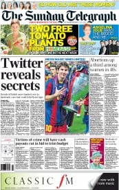 The Sunday Telegraph (UK) Newspaper Front Page for 29 May 2011