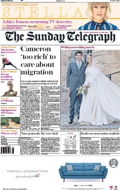 The Sunday Telegraph Newspaper Front Page (UK) for 29 May 2016