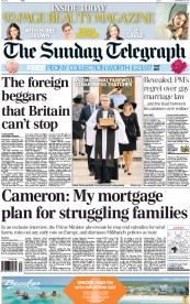 The Sunday Telegraph Newspaper Front Page (UK) for 29 September 2013