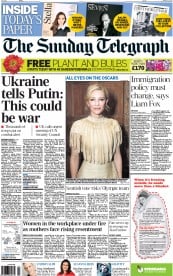 The Sunday Telegraph Newspaper Front Page (UK) for 2 March 2014