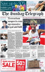 The Sunday Telegraph Newspaper Front Page (UK) for 30 August 2015