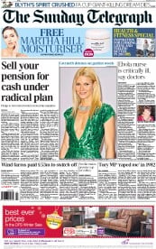 The Sunday Telegraph Newspaper Front Page (UK) for 4 January 2015