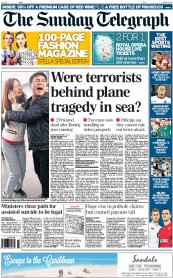 The Sunday Telegraph Newspaper Front Page (UK) for 9 March 2014