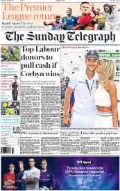 The Sunday Telegraph (UK) Newspaper Front Page for 9 August 2015