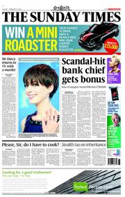 The Sunday Times (UK) Newspaper Front Page for 10 February 2013