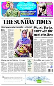 The Sunday Times (UK) Newspaper Front Page for 10 August 2014