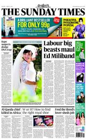 The Sunday Times (UK) Newspaper Front Page for 12 June 2011