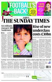 The Sunday Times (UK) Newspaper Front Page for 17 August 2014