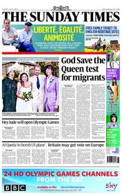 The Sunday Times (UK) Newspaper Front Page for 1 July 2012