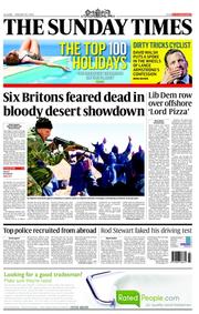 The Sunday Times (UK) Newspaper Front Page for 20 January 2013