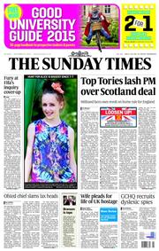 The Sunday Times (UK) Newspaper Front Page for 21 September 2014